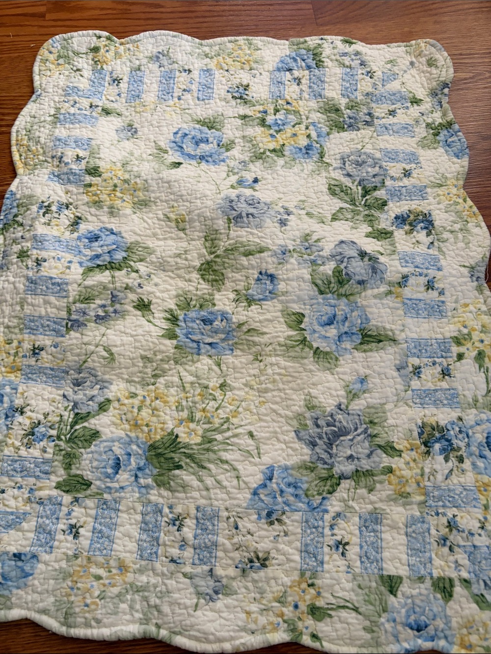 Blue and Green Floral Quilted Bedspread -
